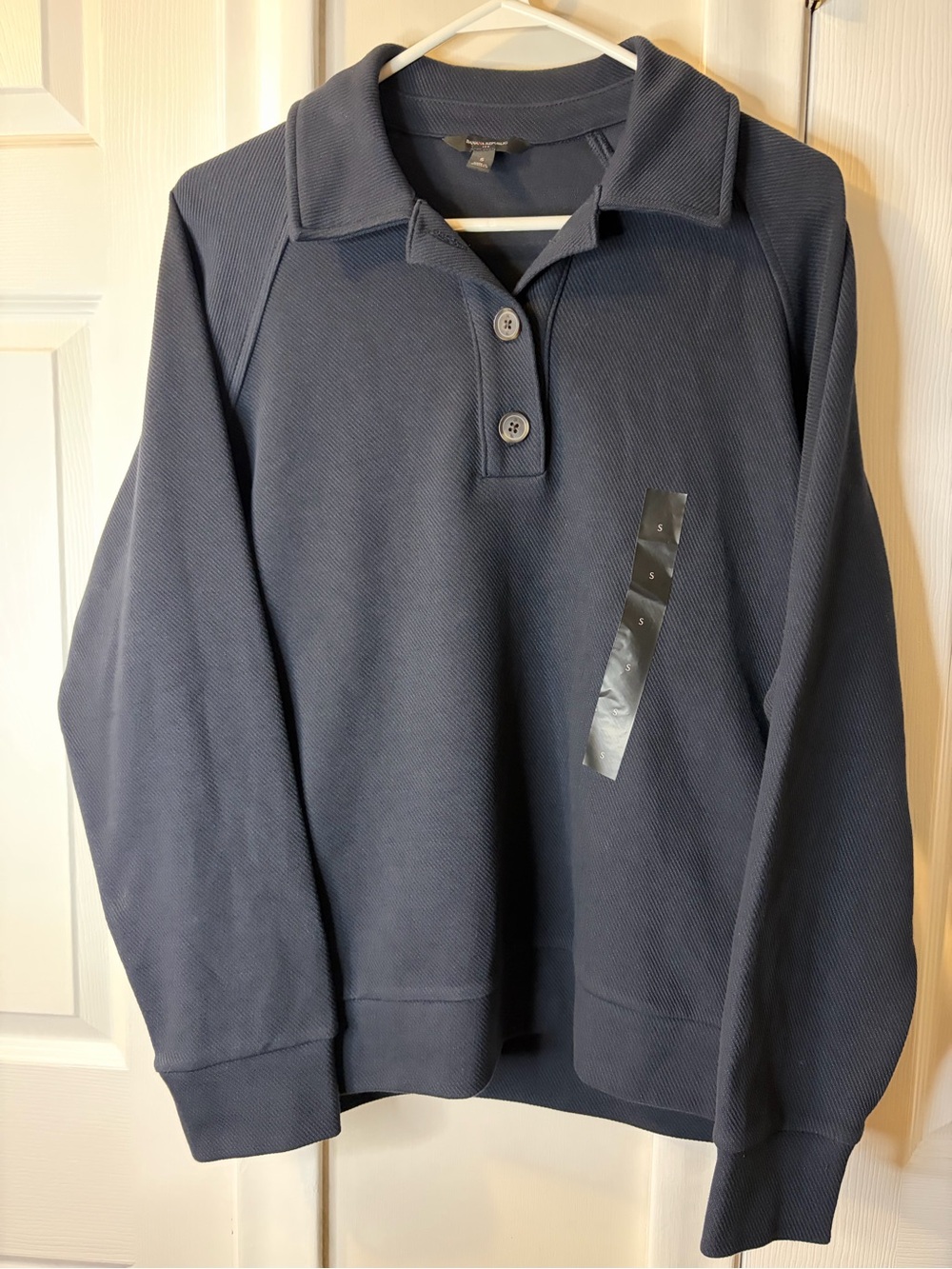 Women’s Banana Republic Double Twill Polo Crewneck Sweatshirt Preppy Navy, S NEW